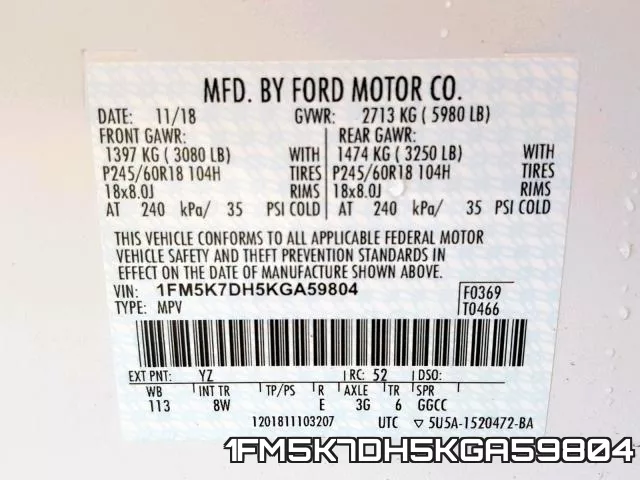1FM5K7DH5KGA59804 фото 2
