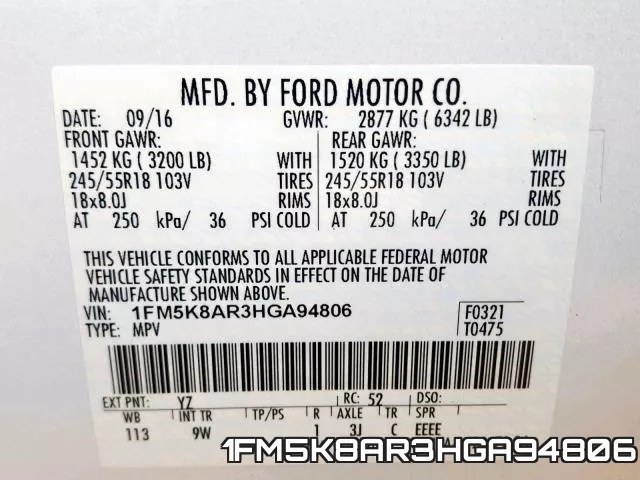 1FM5K8AR3HGA94806 фото 2