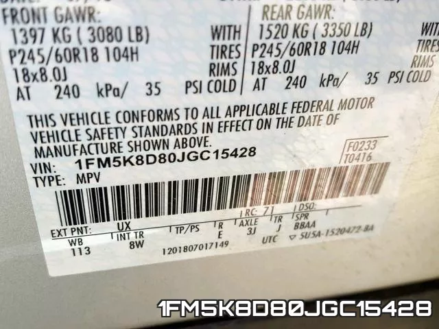 1FM5K8D80JGC15428 фото 2
