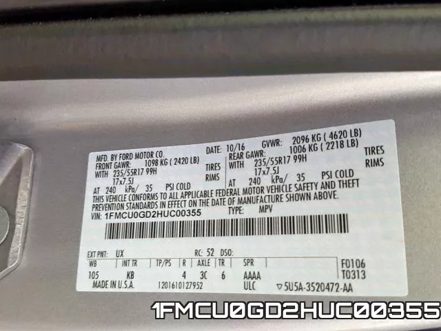 1FMCU0GD2HUC00355 фото 2