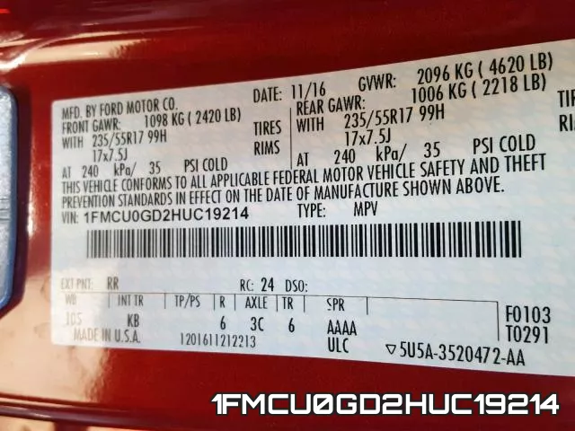 1FMCU0GD2HUC19214 фото 2