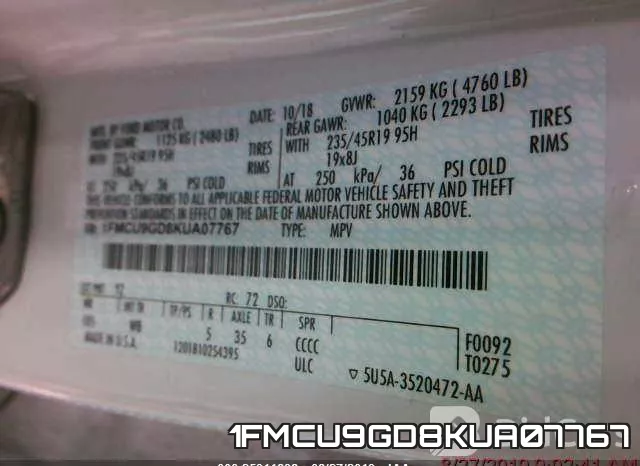 1FMCU9GD8KUA07767 фото 5