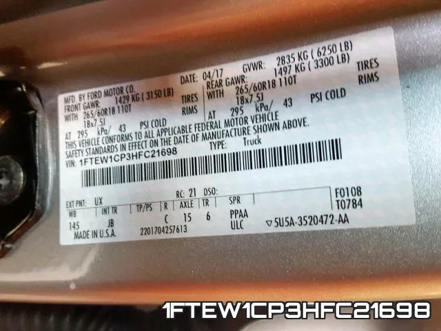 1FTEW1CP3HFC21698 фото 2