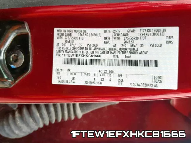 1FTEW1EFXHKC81666 фото 2