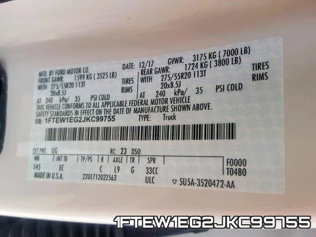 1FTEW1EG2JKC99755 фото 2