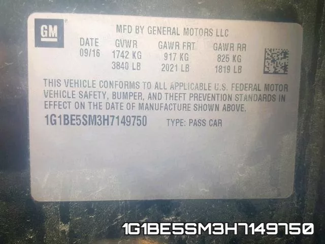 1G1BE5SM3H7149750 фото 2