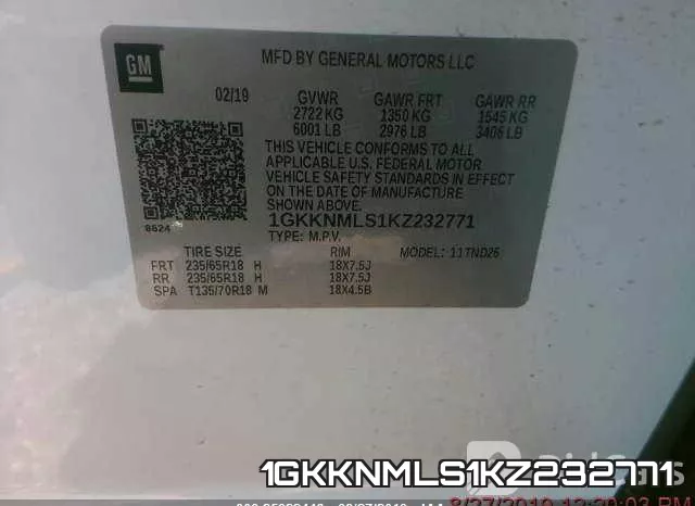 1GKKNMLS1KZ232771 фото 10