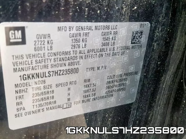 1GKKNULS7HZ235800 фото 2