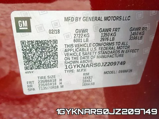 1GYKNARS0JZ209749 фото 2