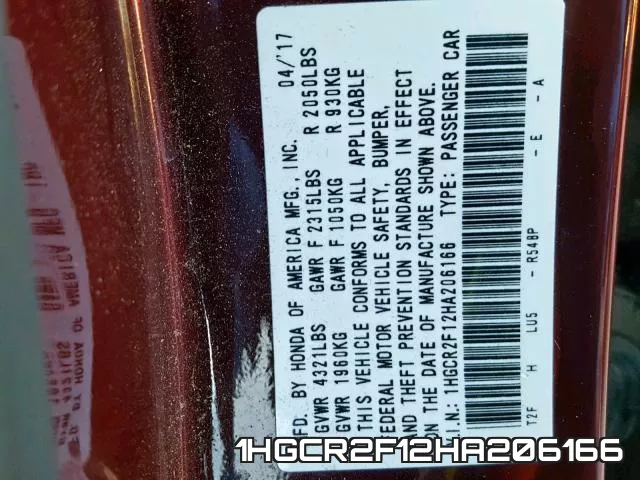 1HGCR2F12HA206166 фото 2