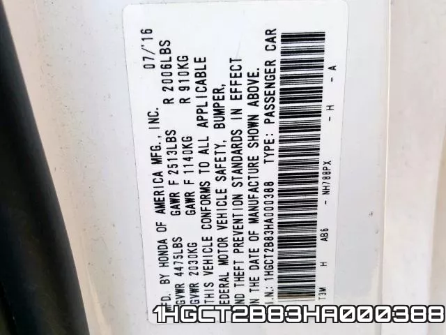 1HGCT2B83HA000388 фото 2