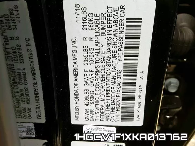 1HGCV1F1XKA013762 фото 2