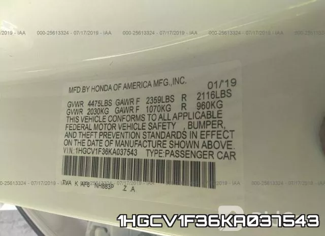 1HGCV1F36KA037543 фото 10