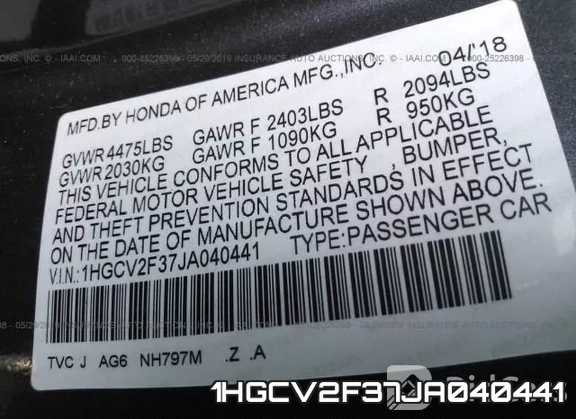 1HGCV2F37JA040441 фото 10