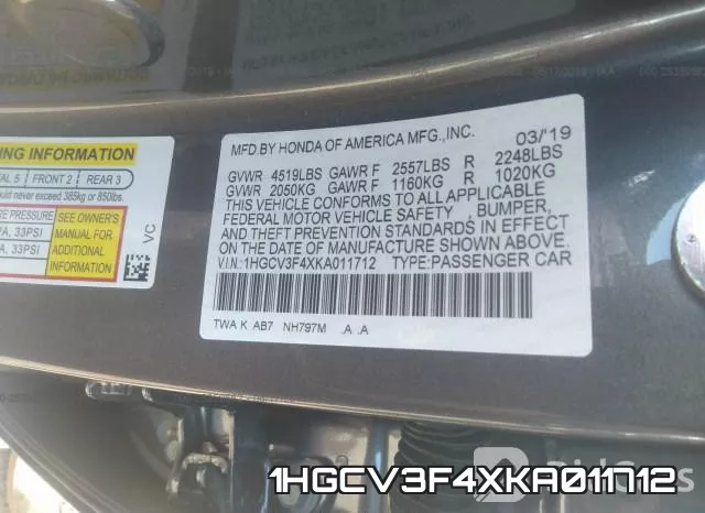 1HGCV3F4XKA011712 фото 10