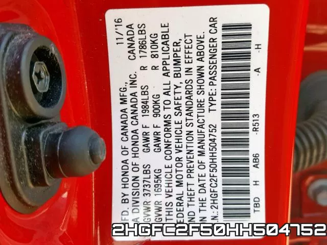 2HGFC2F50HH504752 фото 2