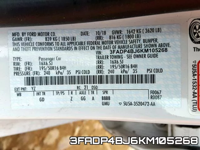 3FADP4BJ6KM105268 фото 2