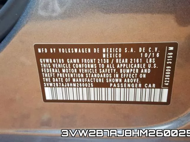 3VW2B7AJ8HM260025 фото 2