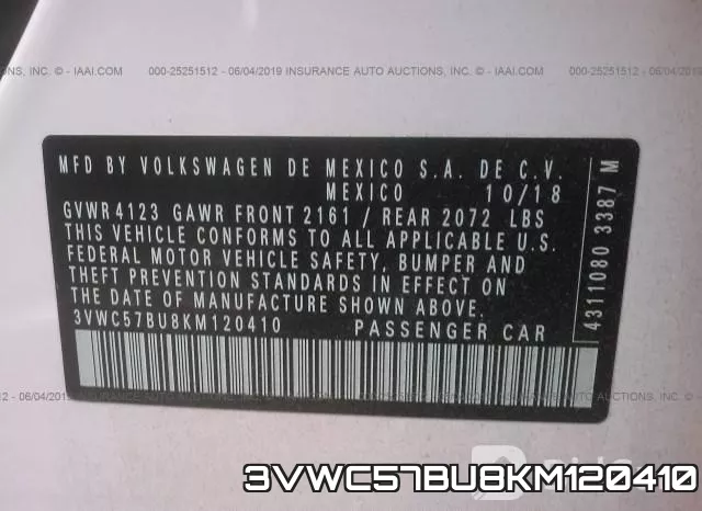 3VWC57BU8KM120410 фото 10