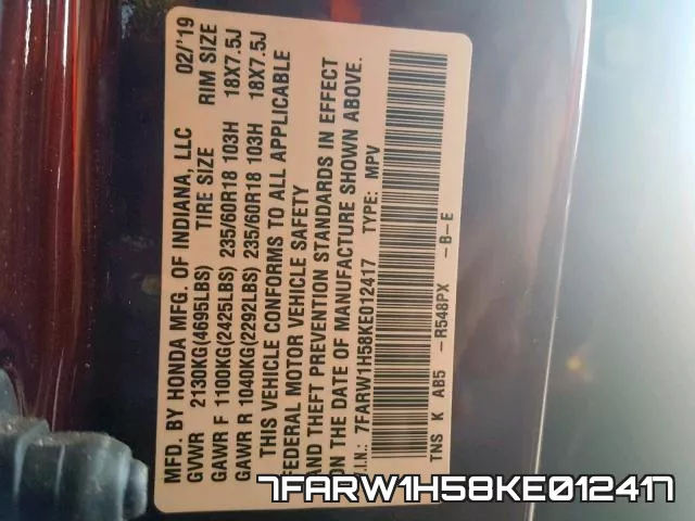 7FARW1H58KE012417 фото 2