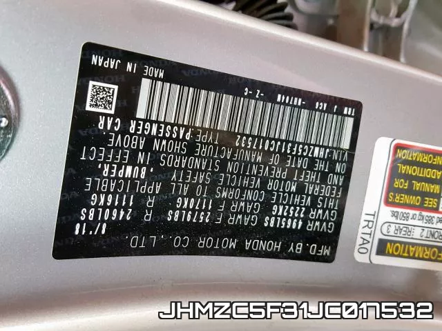 JHMZC5F31JC017532 фото 2