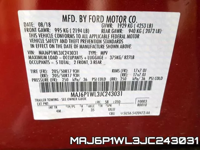 MAJ6P1WL3JC243031 фото 2