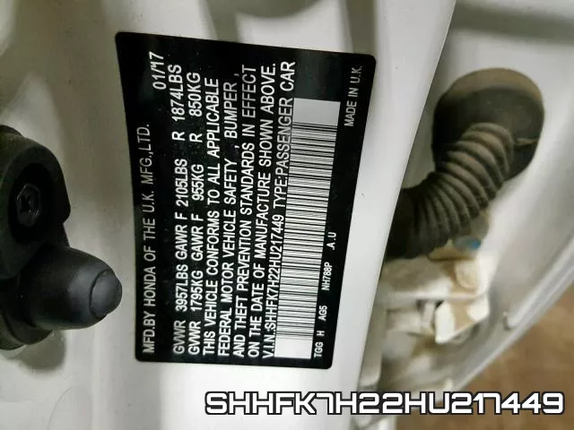 SHHFK7H22HU217449 фото 2