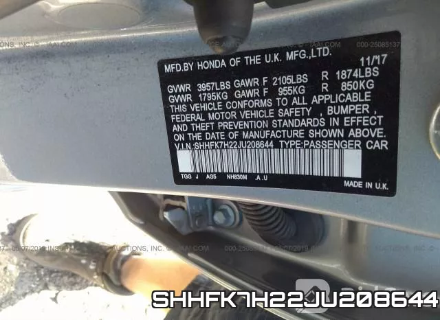 SHHFK7H22JU208644 фото 10
