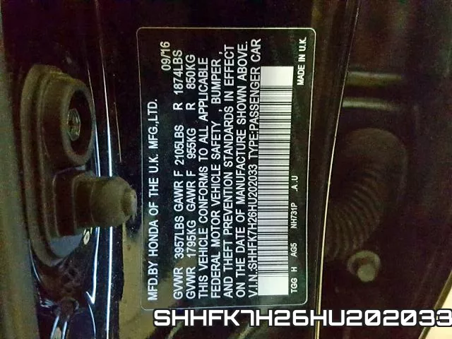 SHHFK7H26HU202033 фото 2