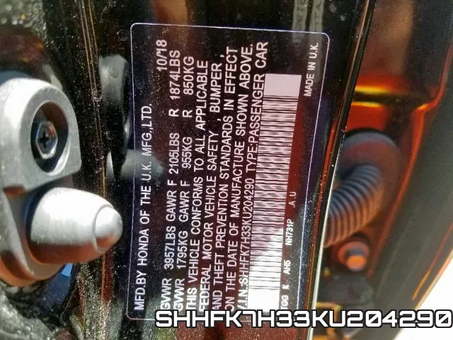 SHHFK7H33KU204290 фото 2