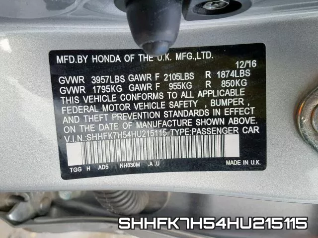 SHHFK7H54HU215115 фото 2