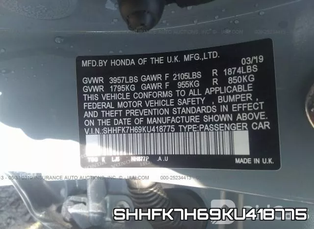 SHHFK7H69KU418775 фото 10