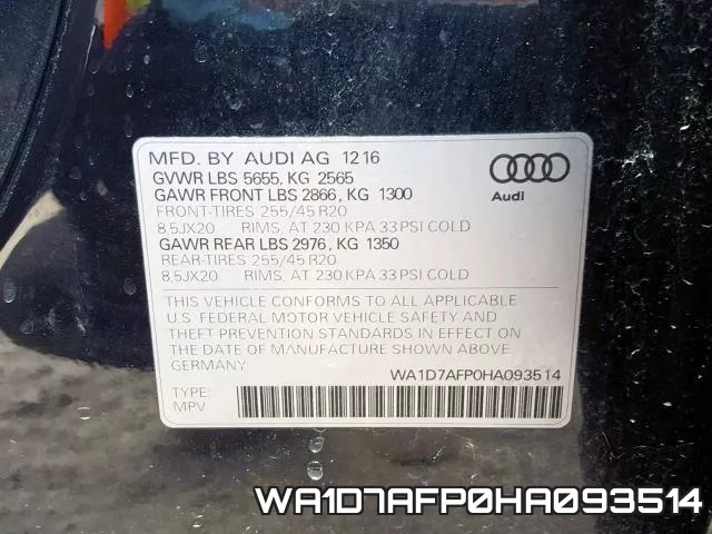 WA1D7AFP0HA093514 фото 2