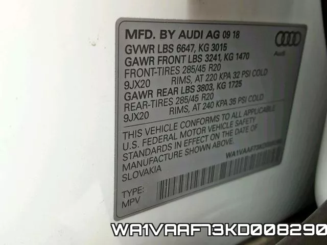 WA1VAAF73KD008290 фото 2