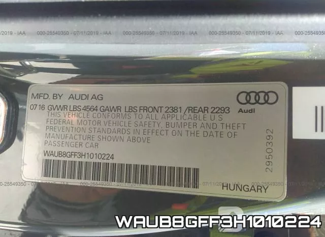WAUB8GFF3H1010224 фото 10