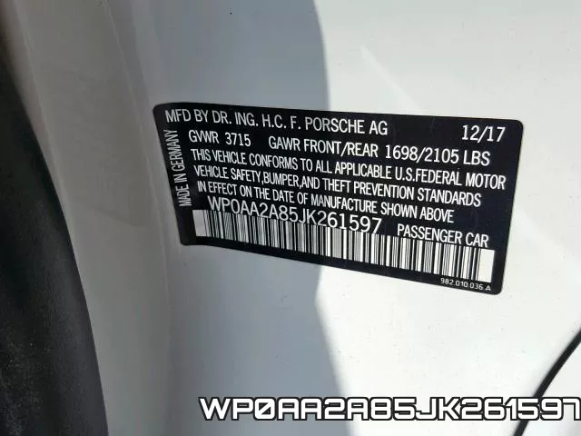 WP0AA2A85JK261597 фото 2