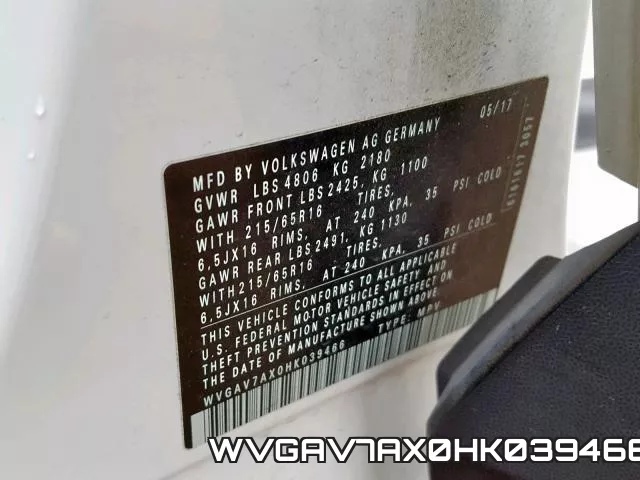 WVGAV7AX0HK039466 фото 2