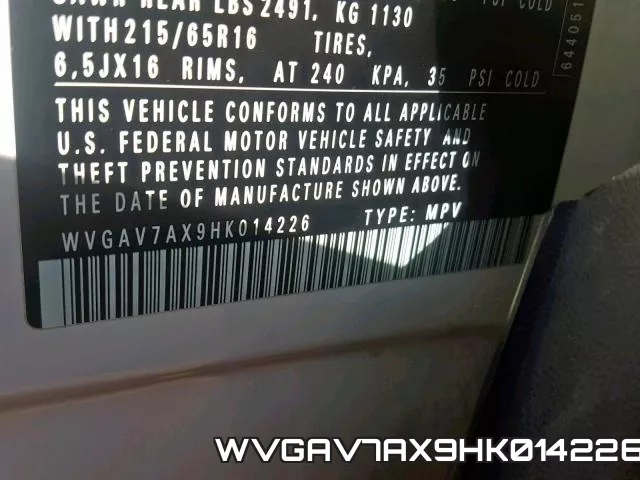 WVGAV7AX9HK014226 фото 2