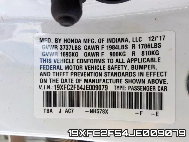 19XFC2F54JE009079 фото 2