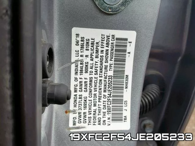 19XFC2F54JE205233 фото 2