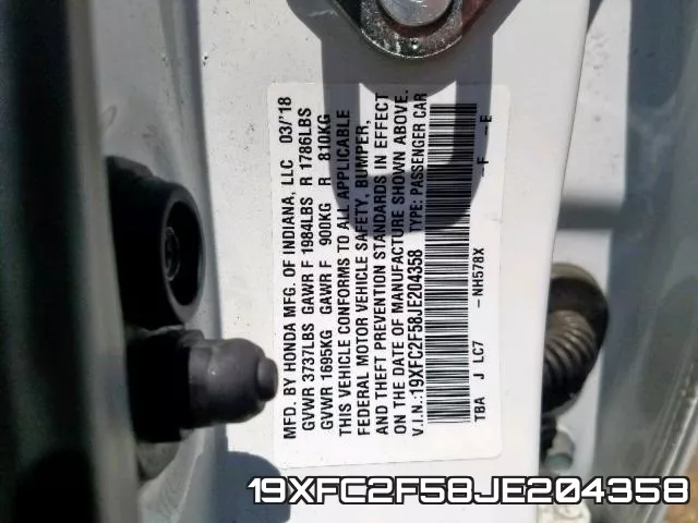 19XFC2F58JE204358 фото 2