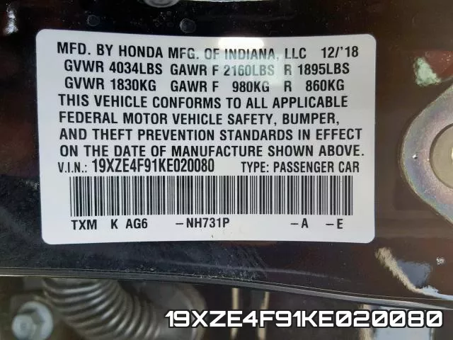 19XZE4F91KE020080 фото 2