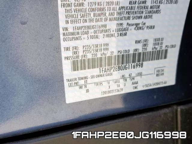 1FAHP2E80JG116998 фото 2