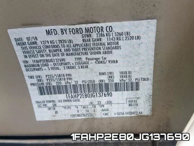 1FAHP2E80JG137690 фото 2