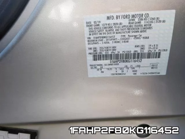 1FAHP2F80KG116452 фото 2