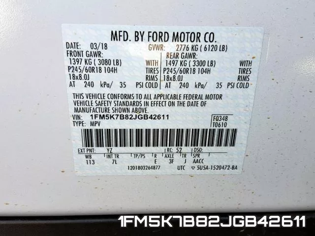 1FM5K7B82JGB42611 фото 2