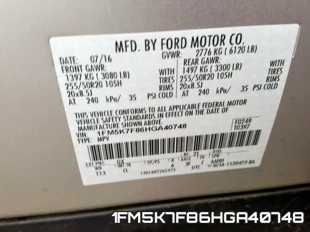 1FM5K7F86HGA40748 фото 2