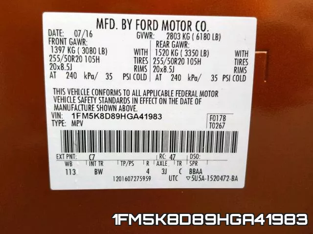 1FM5K8D89HGA41983 фото 2