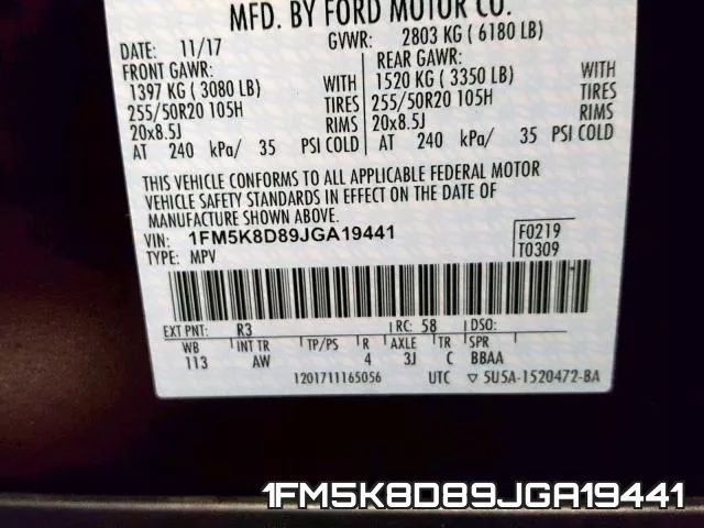 1FM5K8D89JGA19441 фото 2