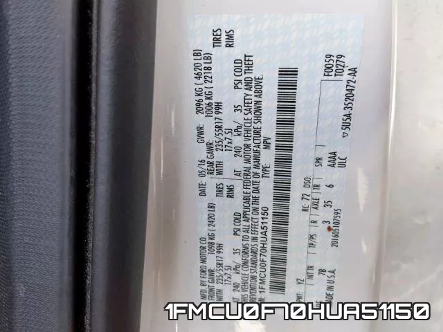 1FMCU0F70HUA51150 фото 2